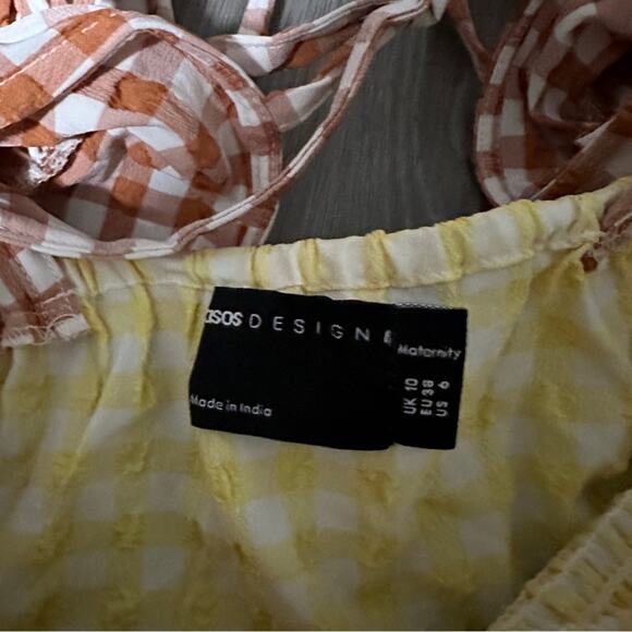 ASOS Design Shirred Mixed Multicolor Gingham Print Long Sleeve Midi Dress Sz 6 - Picture 5 of 8